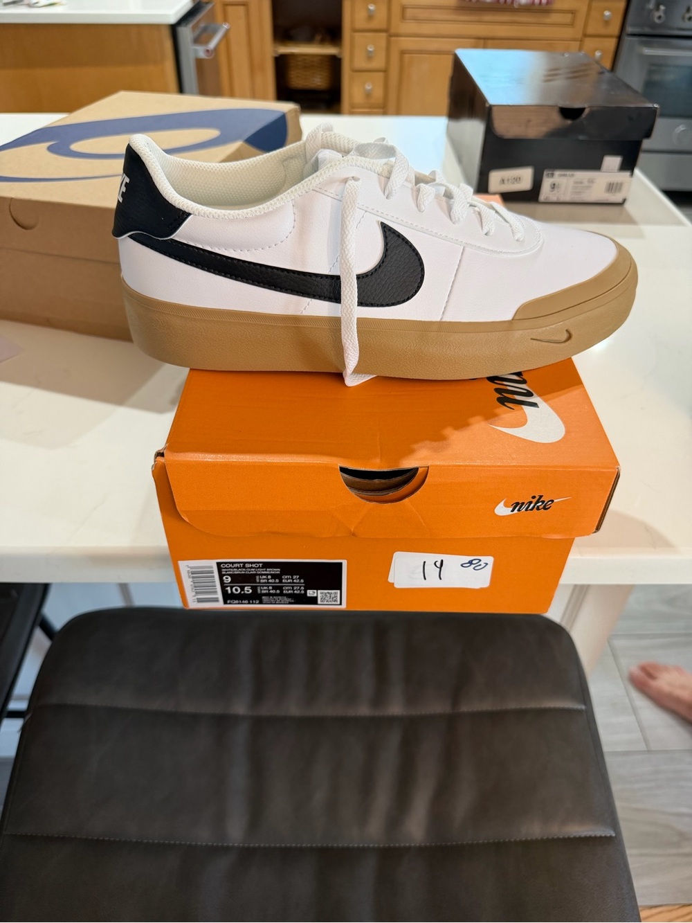 New-Nike White Low-Top Sneakers with Black Swoosh and Gum Sole